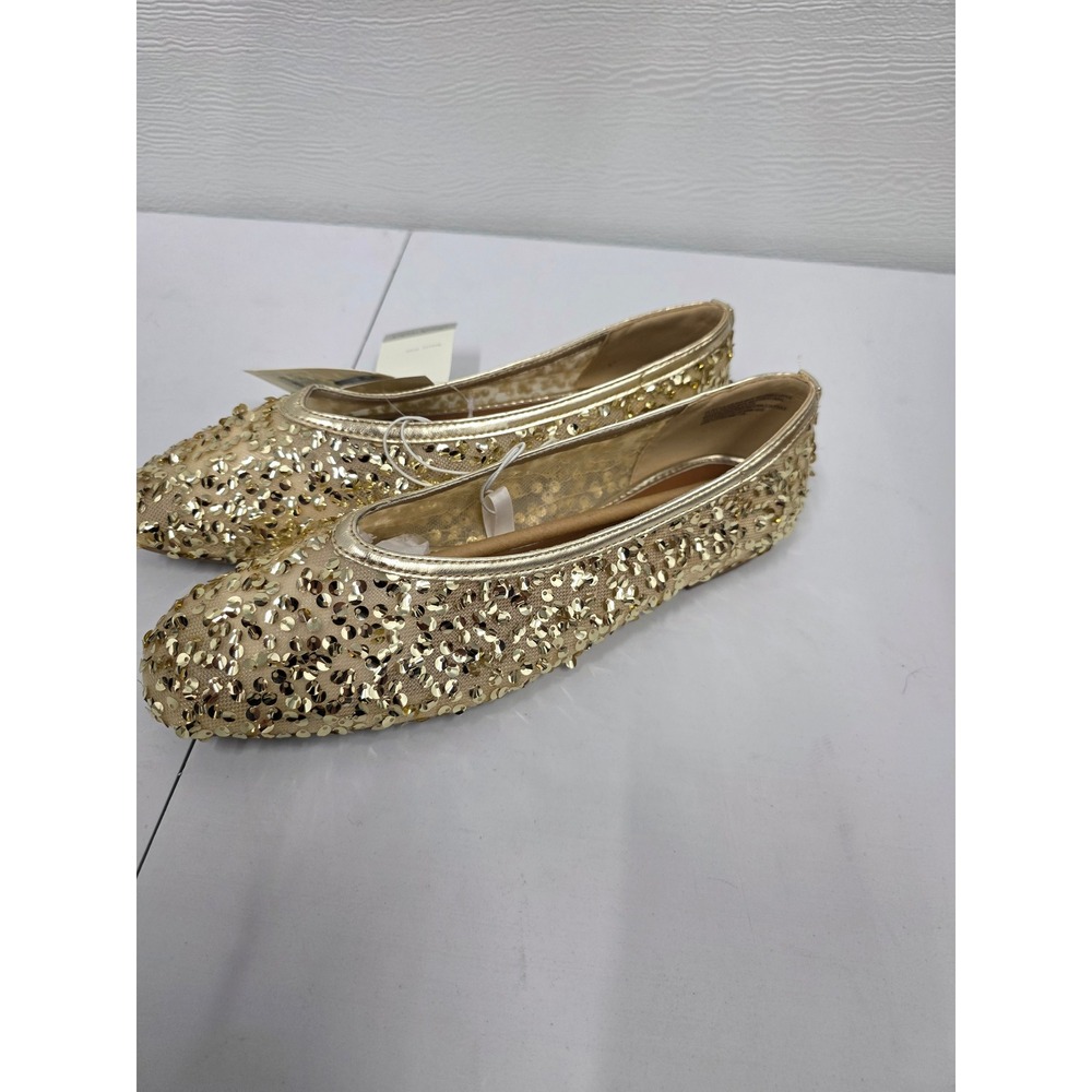 A New Day Womens Gold Sequin Ballet Flats Round Toe Memory Foam Slip On 9.5 - Picture 4 of 5